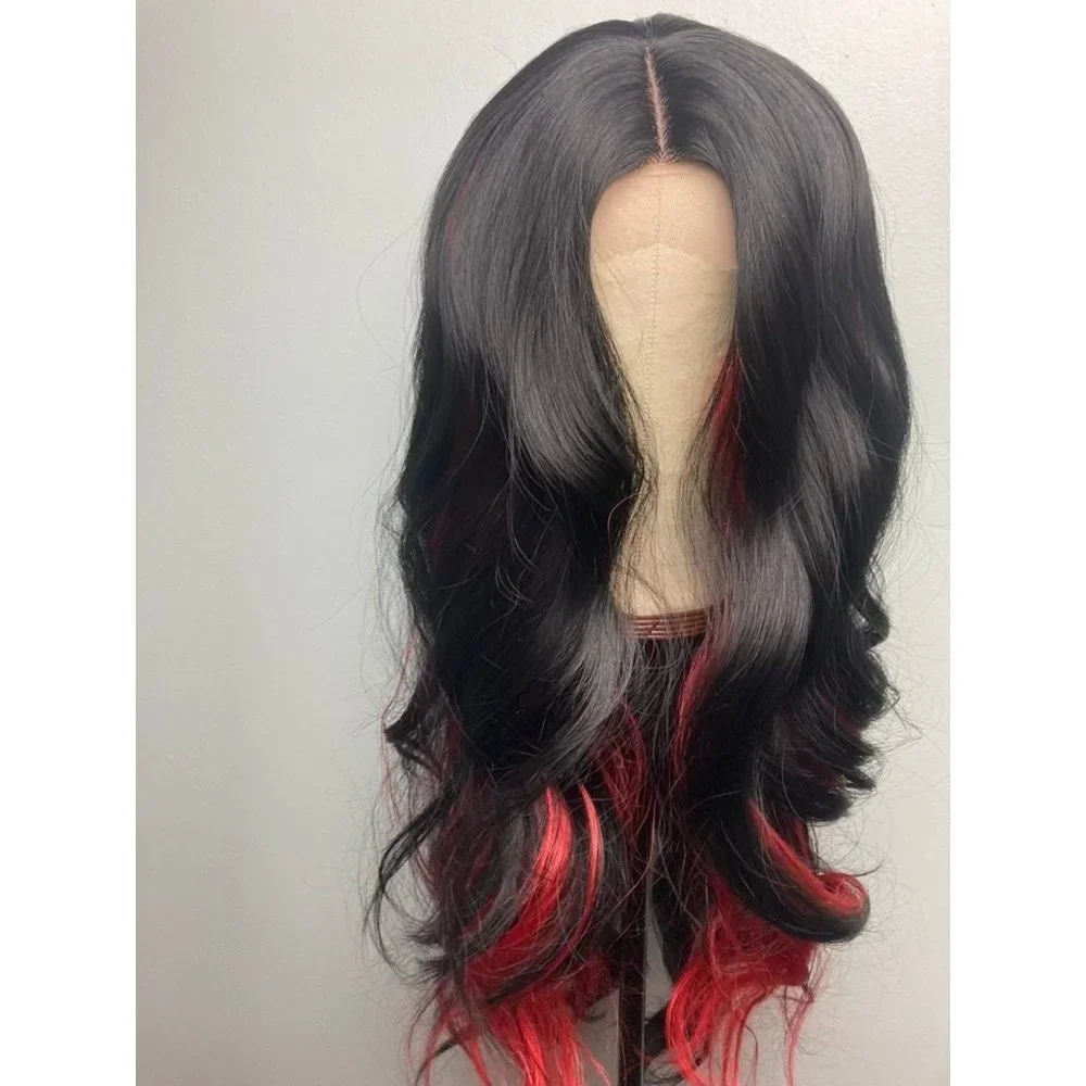 Black With Red Wig,Highlight Wig